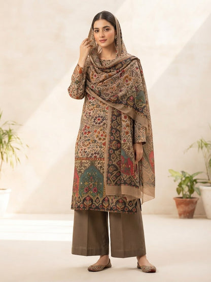 Kalamkari winter 3-piece suit with shawl worn as a headscarf